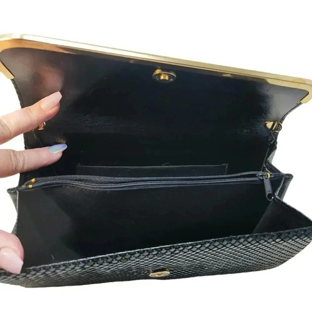 Black Metal Mesh Clutch Bag with Chain